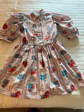 HUNTER BELL Pink Floral Print Puff-Sleeve Dress with Tie Waist